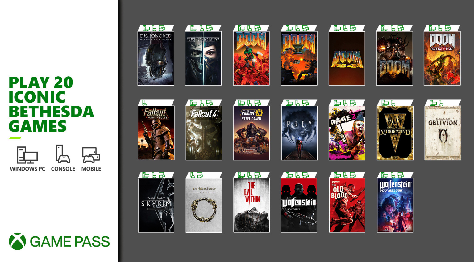 Twenty Bethesda games drop on Game Pass