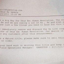 Gamestop Deus Ex Letter