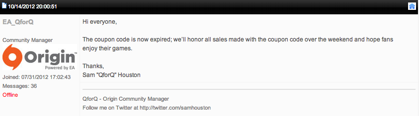 EA Origin Will Honor Coupon Purchases