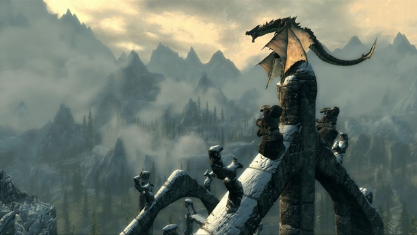 Skyrim Dragon mounting a precipice